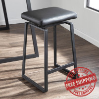 Lumisource B26-GEOUP BKBK2 Geo Industrial Upholstered Counter Stool in Black Metal and Black Faux Leather - Set of 2